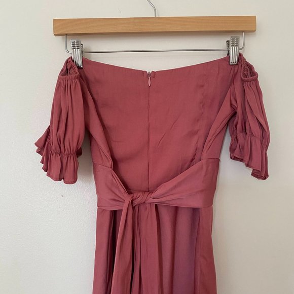 Sundae Muse Kristen Satin Off Shoulder Midi Dress in Rose - Picture 6 of 8